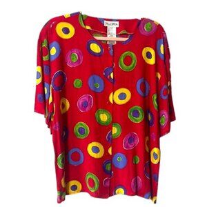 Vintage Della Spiga Colourful Red Circles Artsy Abstract Button-Up Blouse 12